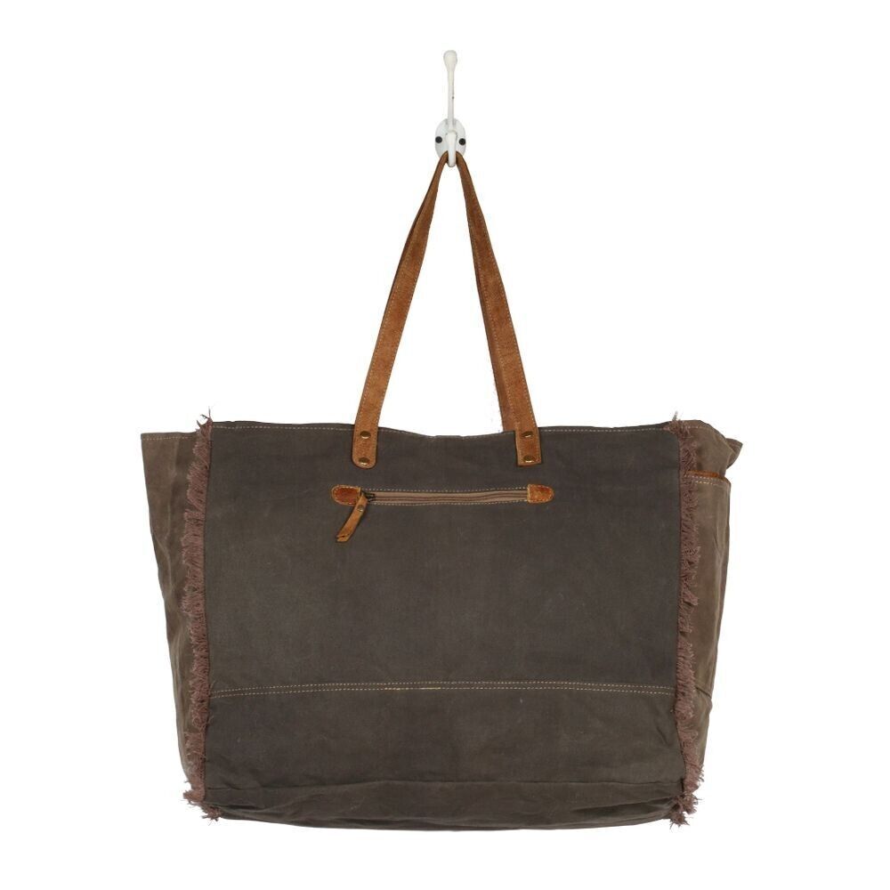Myra Bag Handmade Partisan Weekender Bag Upcycled Canvas & Cowhide Leather - Picture 3 of 12
